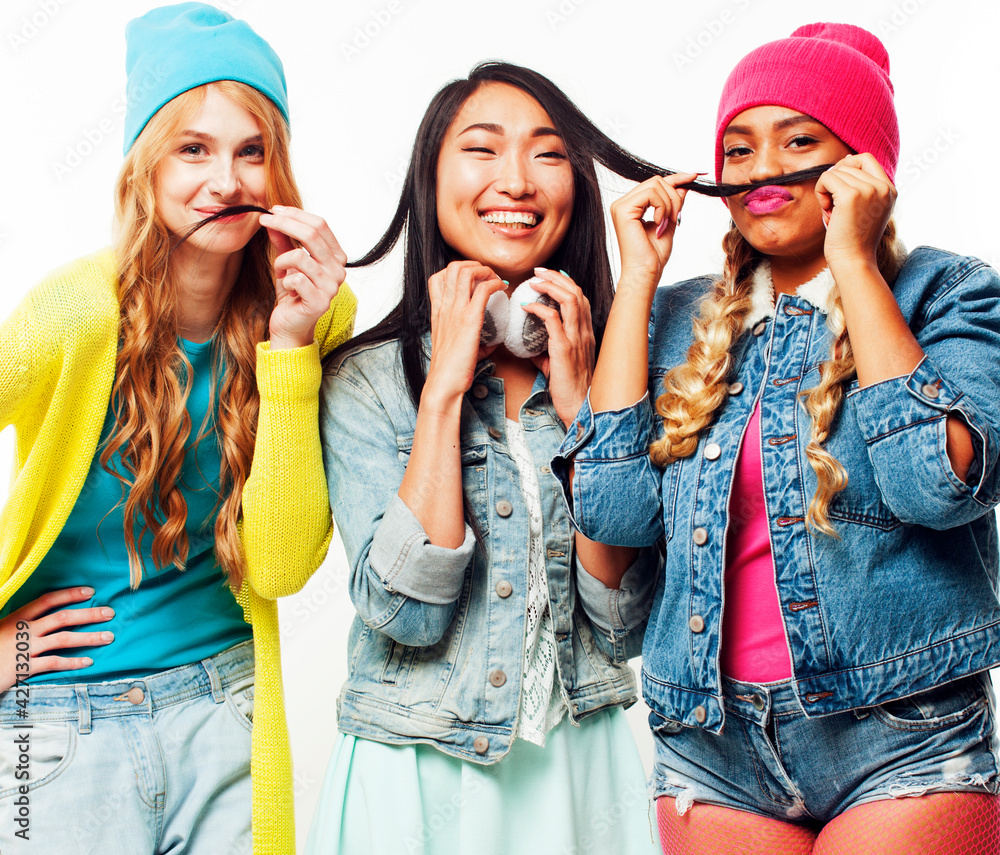 diverse nation girls group, teenage friends company cheerful having fun, happy smiling, cute posing isolated on white background, lifestyle people concept diverse nation girls group, teenage friends company cheerful having fun, happy smiling, cute posing isolated on white background, lifestyle people concept