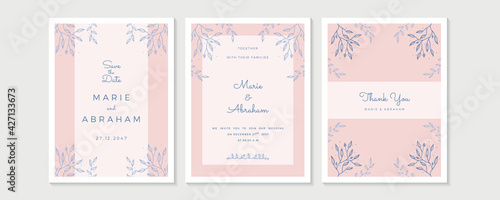 Wedding Invitation, floral invite thank you, rsvp modern card Design in golden rose leaf greenery branches decorative Vector elegant rustic template