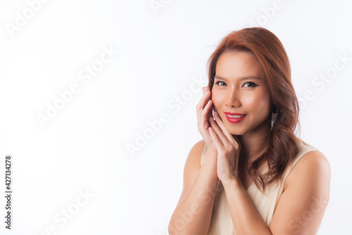 beautiful asian woman on white background, pretty girl