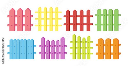 Fence flat cartoon set. Rural wooden fences, pickets garden wood wall house concepts. Hand drawn picket, pasture, fence and wall, collection. Isolated vector illustration