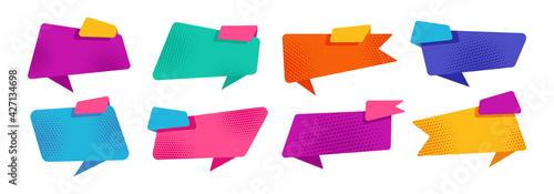 Template sale banner colored set. Abstract advertising sign banner of sales, promotion. Halftone dot poster background. Super sale and discount collection. Isolated vector illustration