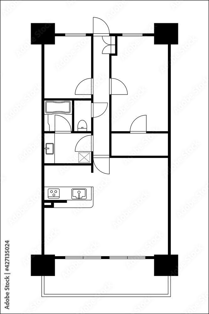 マンションの間取り図の図面のイラスト2ldk Din マイホーム見取り図モノクロ白黒 Stock Vector Adobe Stock