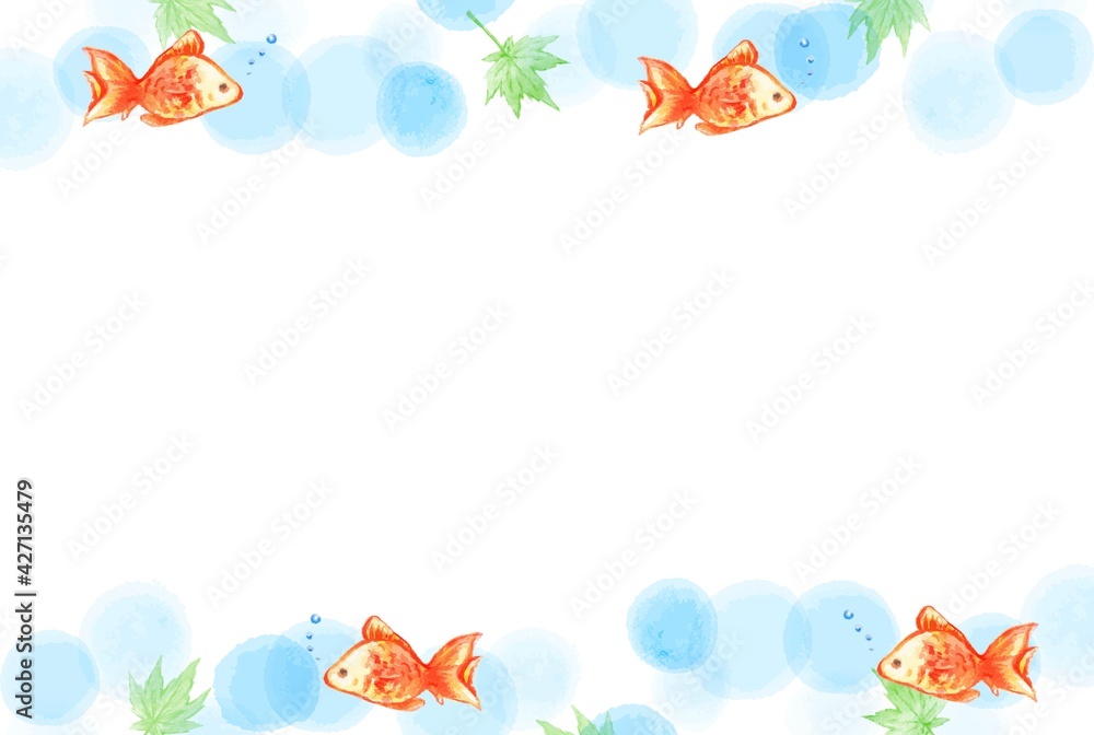 綺麗な水彩の金魚の手描きフレーム 綺麗な水彩の金魚の手描きフレーム
