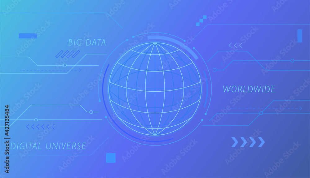 Fototapeta premium Network GUI concept template with Earth on dark blue background. Simple pattern design template.