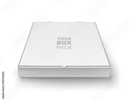 White closed pizza box pack carton mockup. Empty cardboard box, meal delivery service object, fast food packaging template design realistic vector illustration on white background