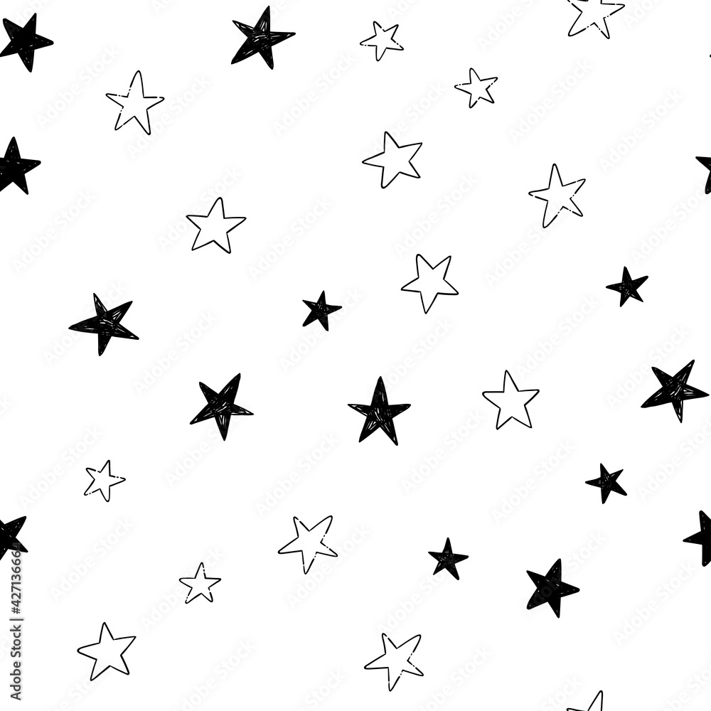 Fototapeta premium Star doodle seamless pattern. Background texture.