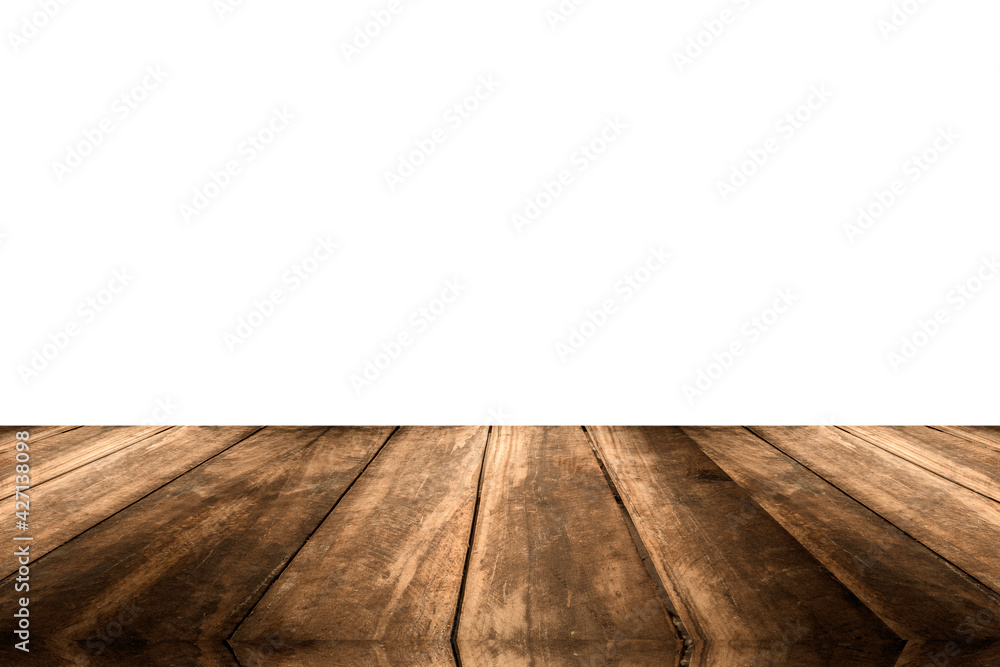 Brown wooden floor perspective angle with a blank white background. Brown wooden floor perspective angle with a blank white background.