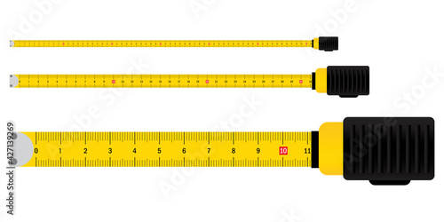 Realistic tape measures. Realistic 3d. Stock image. Vector illustration. EPS 10.