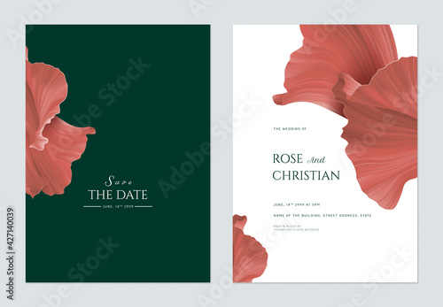Wedding invitation card template design, abstract shapes in red