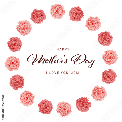 母の日　水彩　カーネーション　円フレーム　丸フレーム/ Watercolor Circle Carnation Frame for Mother's Day - Vector Image