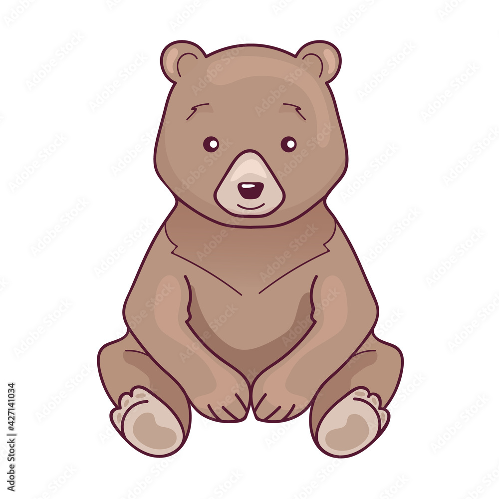 Cute cartoon brown bear. Kids print of funny animal character. Children vector illustration.
