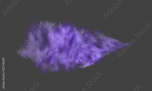 Purple dust. Abstract blurry smoke with purple particles. Violet smoke or dust isolated on transparent background. Abstract mystical gas. Vector illustration.