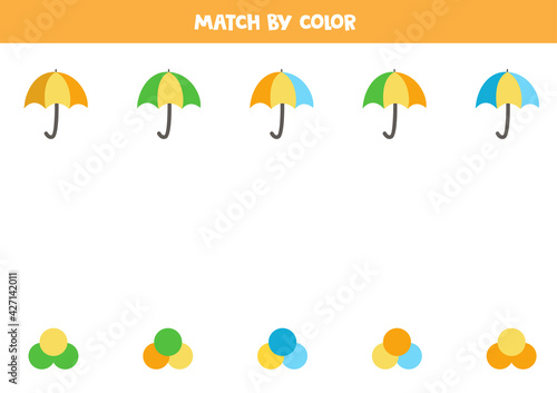 Matching colors game with cute cartoon umbrellas.