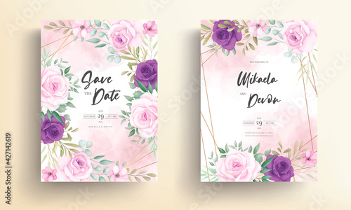 Modern wedding invitation card with beautiful floral ornament © darren