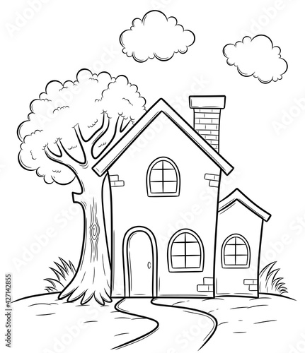 drawing of a house for coloring book