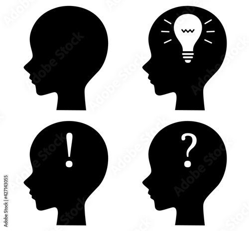 横顔と記号シルエットイラスト