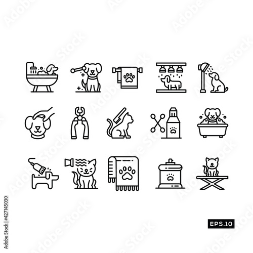 Pet Salon line Icon set. Pet Grooming Icon or Logo Illustration Vector Template For Web and Mobile