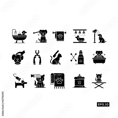 Pet Salon Icon set. Pet Grooming Icon or Logo Illustration Vector Template For Web and Mobile