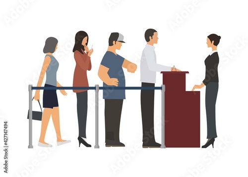 Group of people standing in a row. Simple flat illustration