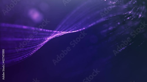  Abstract Waving Twisted particle light strings background video 4k. purple digital motion background . 