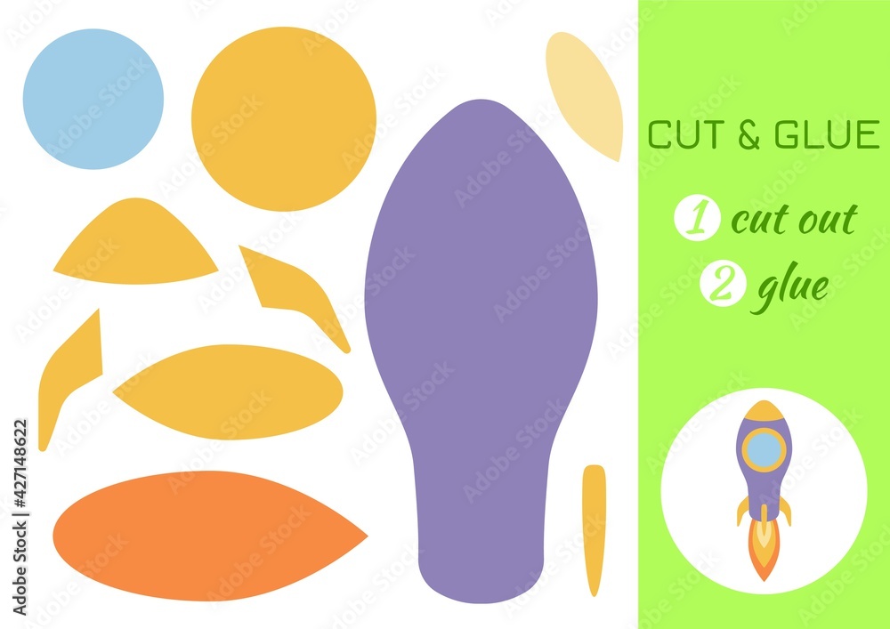 Cut and glue paper cartoon violet rocket. Cut and paste craft activity page. Educational game for preschool children. DIY worksheet. Kids logic game, activities jigsaw. Vector stock illustration. Cut and glue paper cartoon violet rocket. Cut and paste craft activity page. Educational game for preschool children. DIY worksheet. Kids logic game, activities jigsaw. Vector stock illustration.
