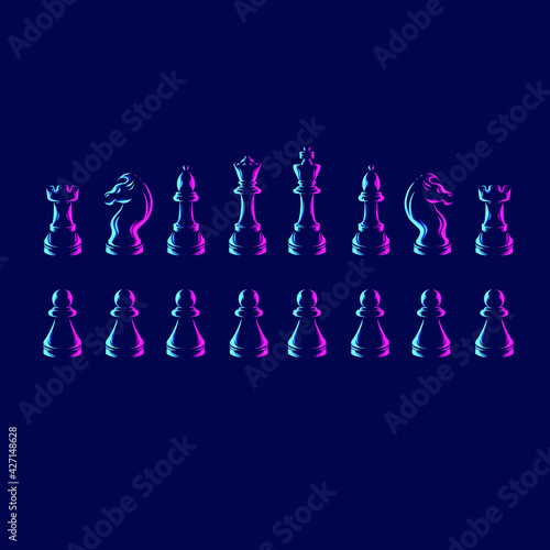 Chess line pop art potrait logo colorful design with dark background. Abstract vector illustration.