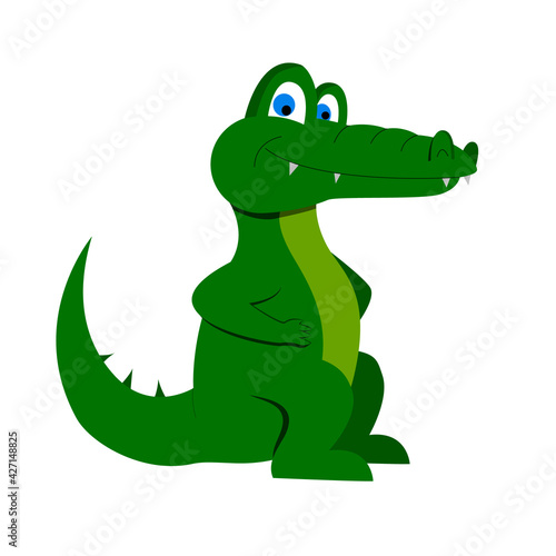 Fototapeta Naklejka Na Ścianę i Meble -  illustration of a cartoon green crocodile smiling, sitting, vector, isolated on a white background.
