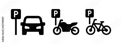 Obraz na plátně Public parking vector icon for car, motorbike and bicycle sign symbol illustration