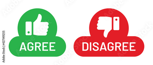 Thumb up, thumb down symbol of agree and disagree sticker icon vector.