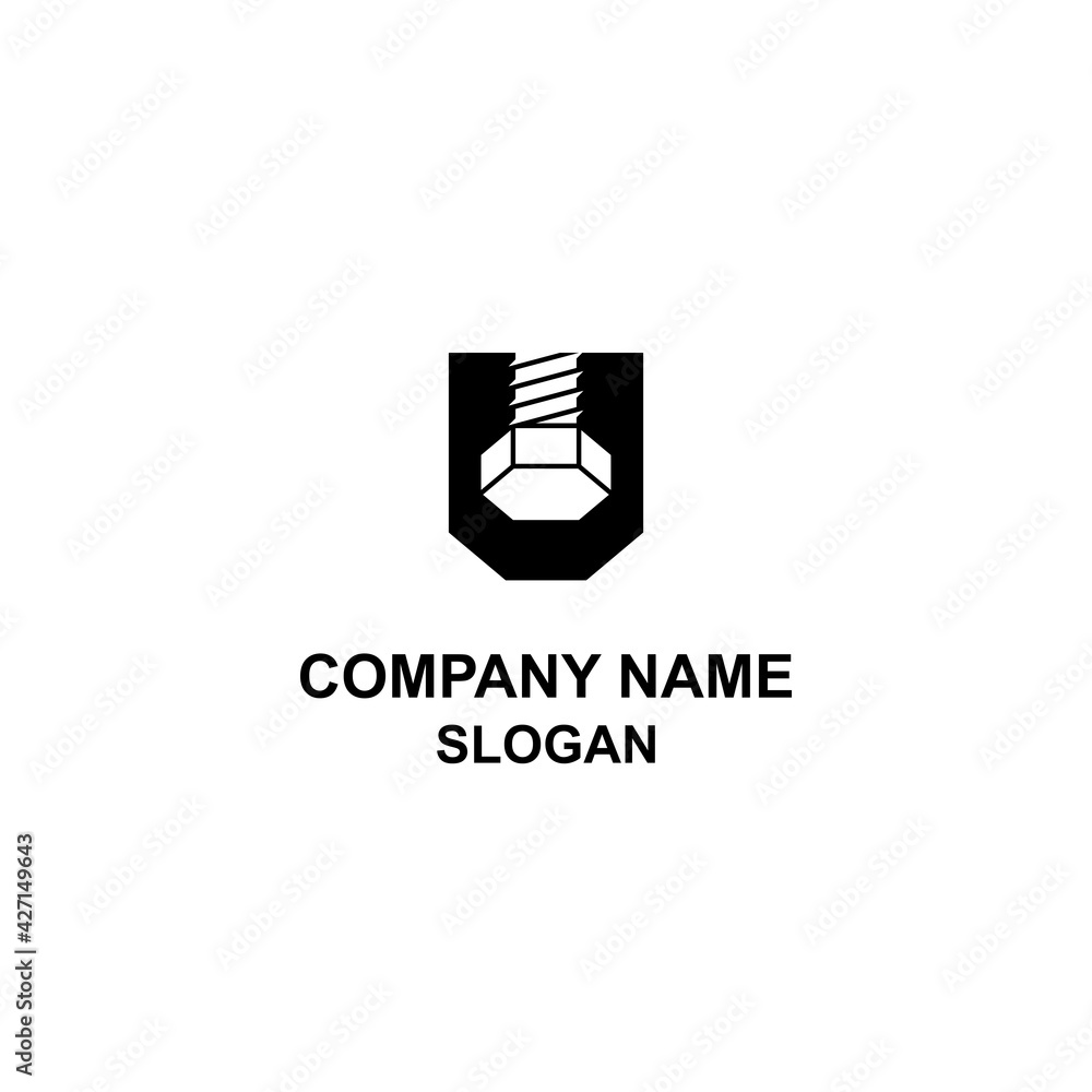 Reversed hexagonal bolt forming U letter initial logo. Reversed hexagonal bolt forming U letter initial logo.
