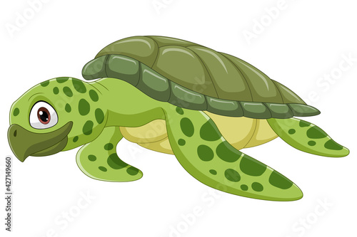 Cartoon sea turtle on white background