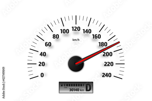 Realistic speedometer isolated on white background. with sport car fast speedometer car. Racing speed background