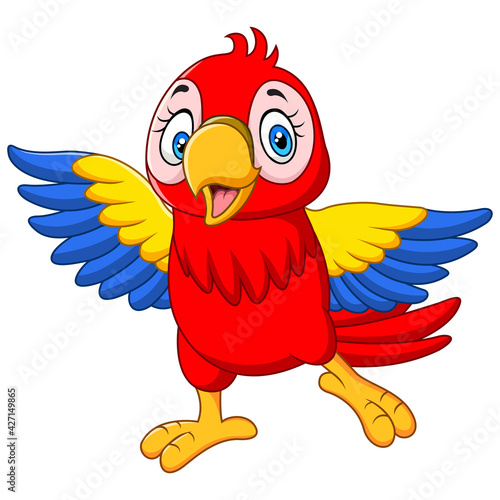 Cartoon funny baby macaw on white background