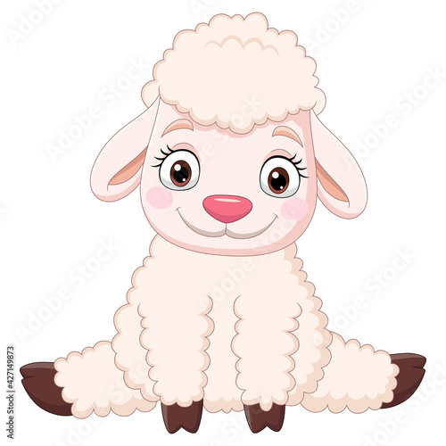 Cartoon funny baby sheep sitting