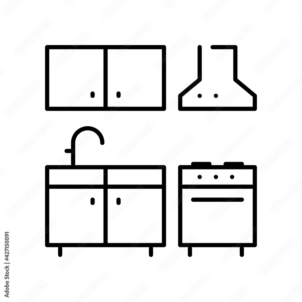 Monochrome kitchen icon vector illustration furniture and equipment for cooking of dining room Monochrome kitchen icon vector illustration furniture and equipment for cooking of dining room