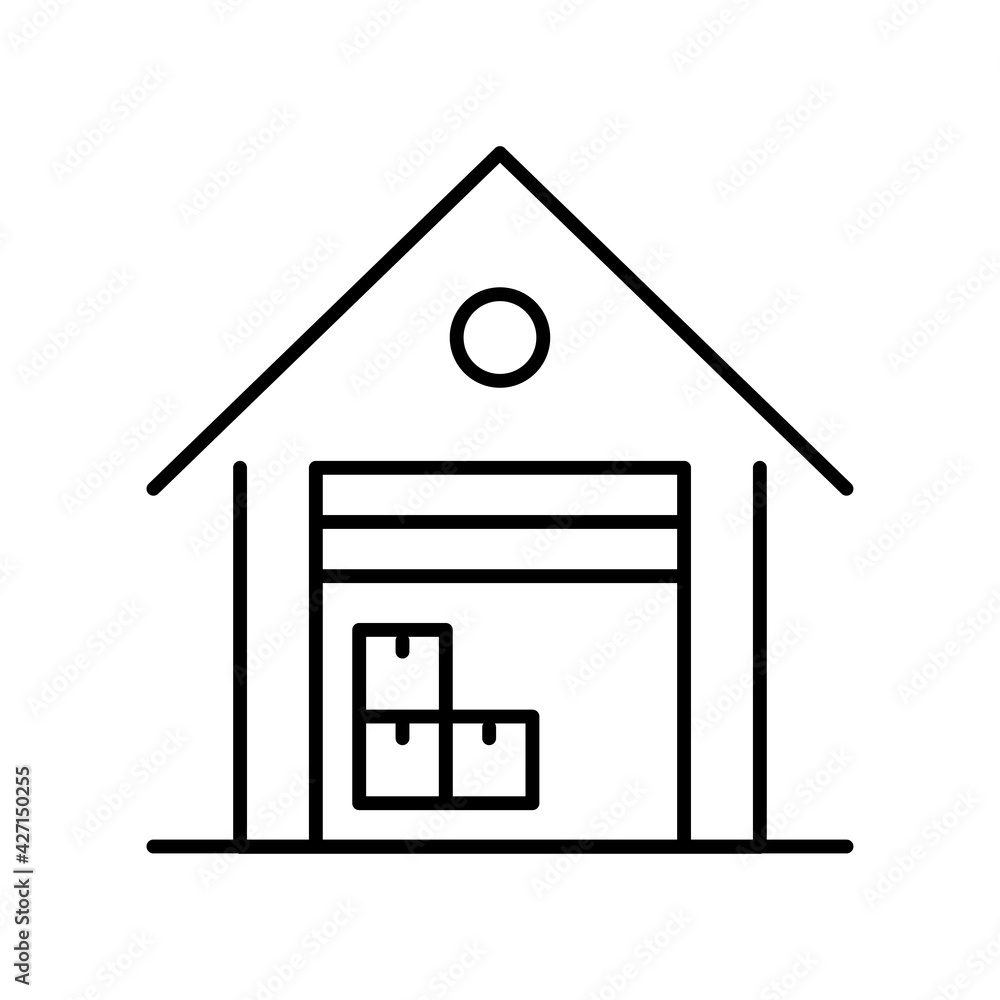 Linear simple warehouse space icon vector illustration building storage with stacked boxes Linear simple warehouse space icon vector illustration building storage with stacked boxes