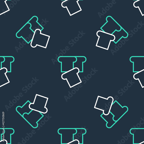 Line Bread toast for sandwich piece of roasted crouton icon isolated seamless pattern on black background. Lunch, dinner, breakfast snack. Vector