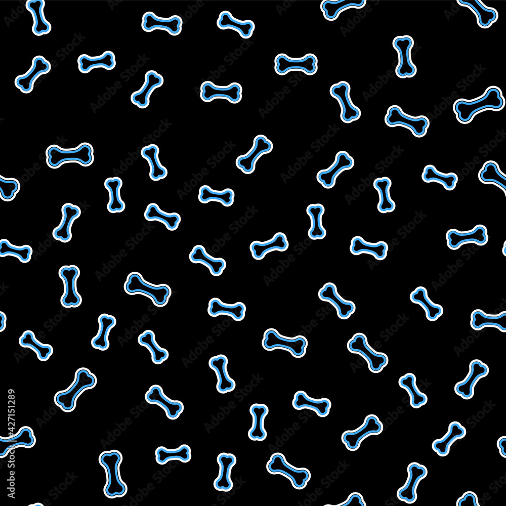 Line Dog bone icon isolated seamless pattern on black background. Pets food symbol. Vector