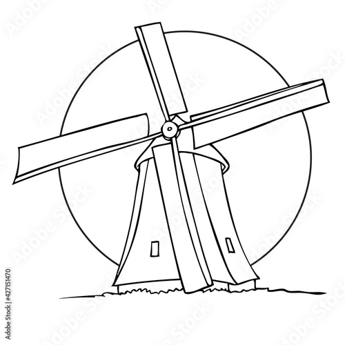 windmill line vector illustration