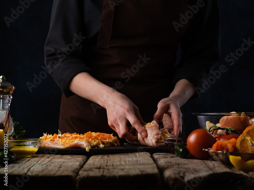 Chef Prepares Chicken Roll Background Ingredients Meat Recipes Illustration Cooking