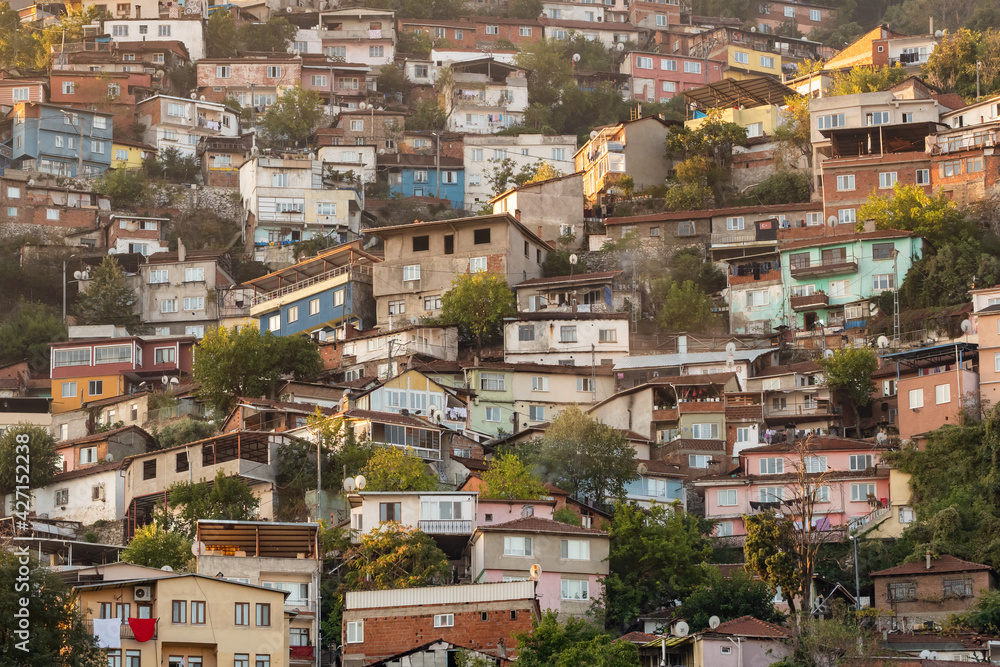 Residential houses on the mountain slopes in Bursa city, Turkey