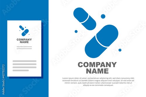 Blue Vitamin complex of pill capsule icon isolated on white background. Healthy lifestyle. Logo design template element. Vector