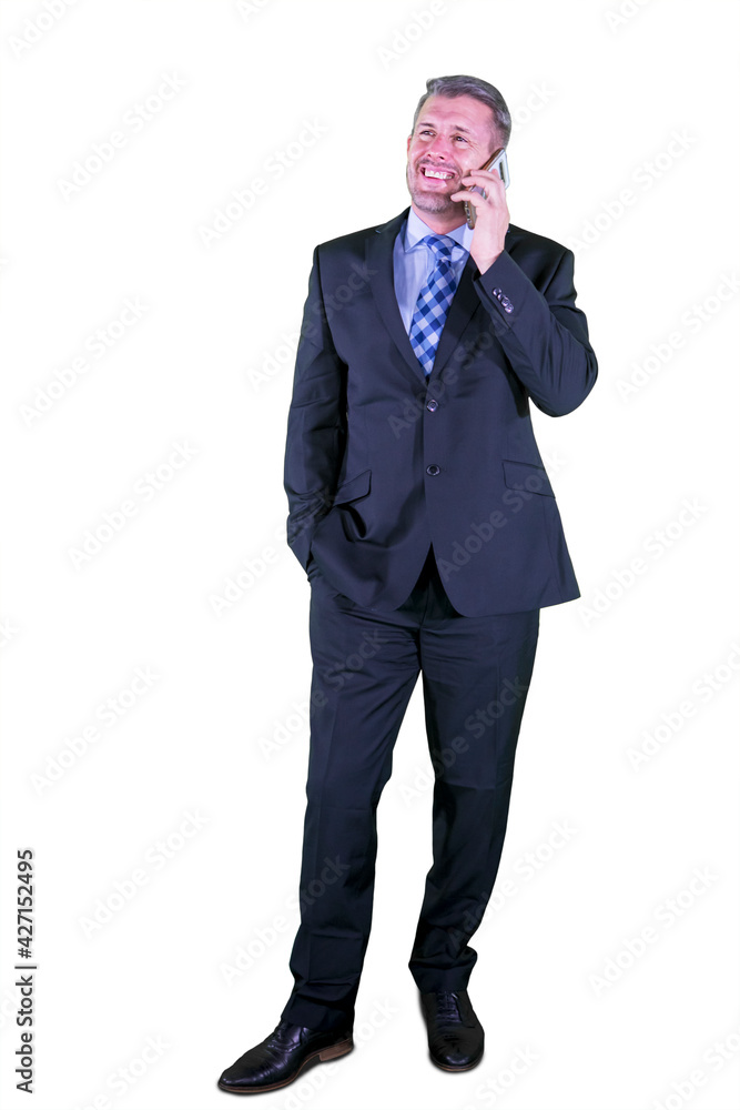 European man talking on cellphone in studio European man talking on cellphone in studio