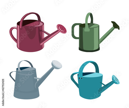 Set of 4 watering cans as garden tools