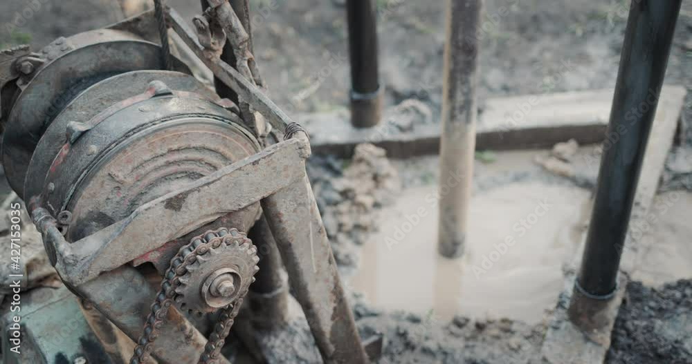 Drilling rig drills well for water extraction Drilling rig drills well for water extraction