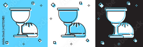 Set Holy grail or chalice icon isolated on blue and white, black background. Christian chalice. Christianity icon. Vector