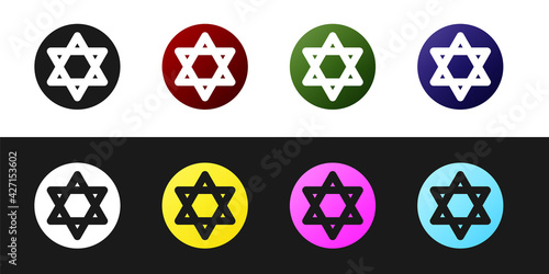 Set Star of David icon isolated on black and white background. Jewish religion symbol. Symbol of Israel. Vector