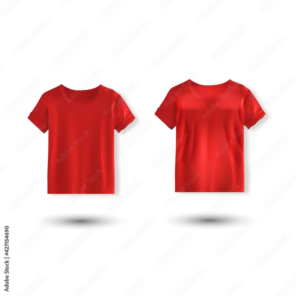 Shirt mockup set. T-shirt template. red version, front design. Stock ...