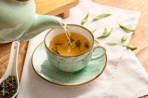 Pouring of green tea from t...