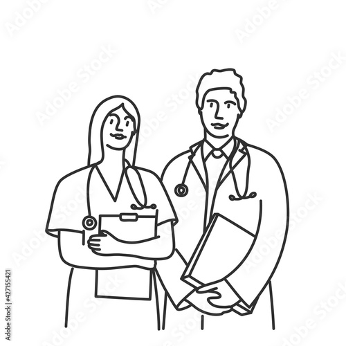 Doctors man and woman with stethoscop.